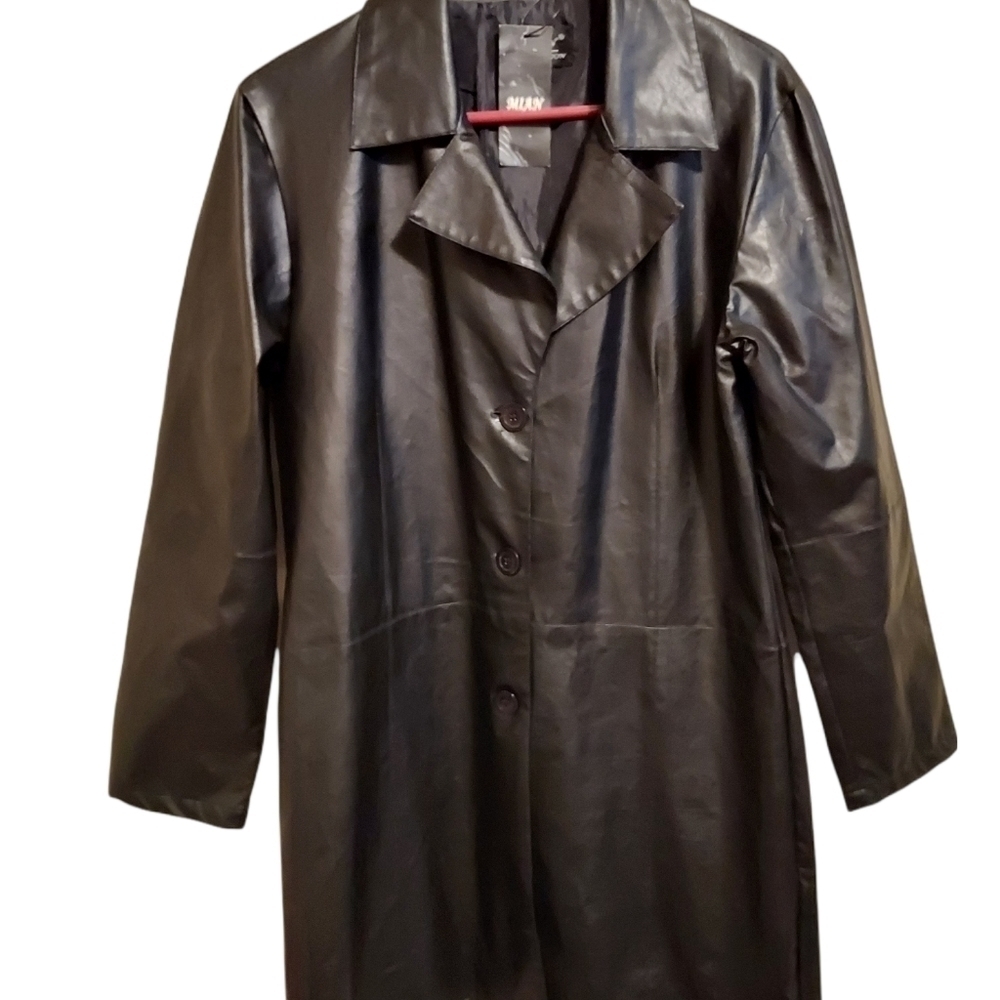 Mian NWT Large Black poly vinyl coat no pockets rn#103076